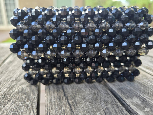 Closed black beaded wallet 8mm faceted with magnetic snap